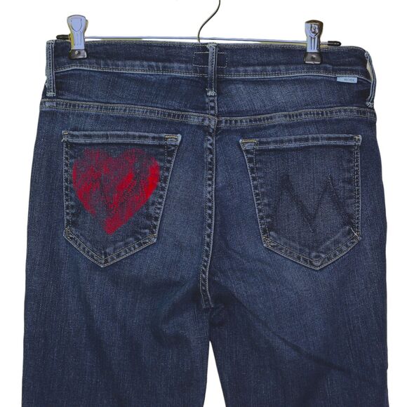 Mother The Insider Crop Step Fray Jeans Size 27 Love On The Edge Denim Dark Wash - Picture 6 of 12